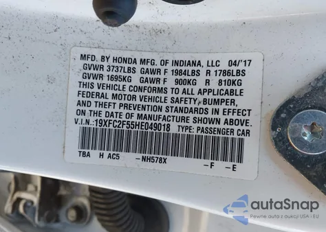 2017 Honda Civic Lx from USA, damaged, VIN 19XFC2F55HE049018